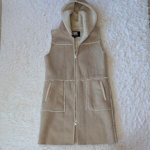 Frye Beige Hooded Vest with Sherpa Lining